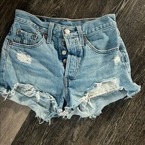 Levi's 501 Light Blue Distressed Jean Shorts